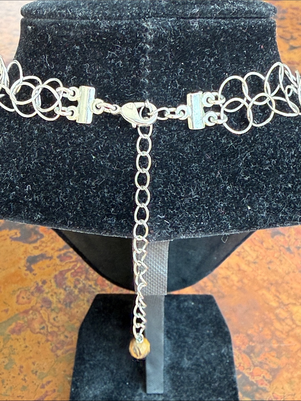 Brown Tiger's Eye Beaded Double-Strand Silver Link Necklace- 18” w/ 3” Extender - Picture 2 of 5